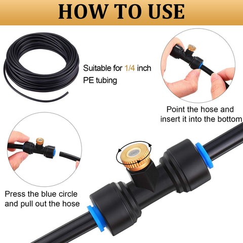 Hotop brass misting nozzle tees in durable material for outdoor use.