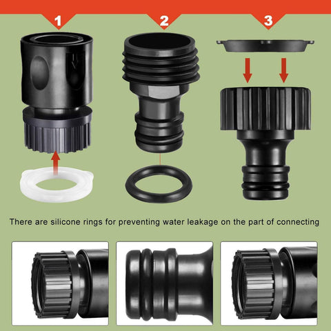 Hotop female hose-end connector close-up showing leak-resistant threading.