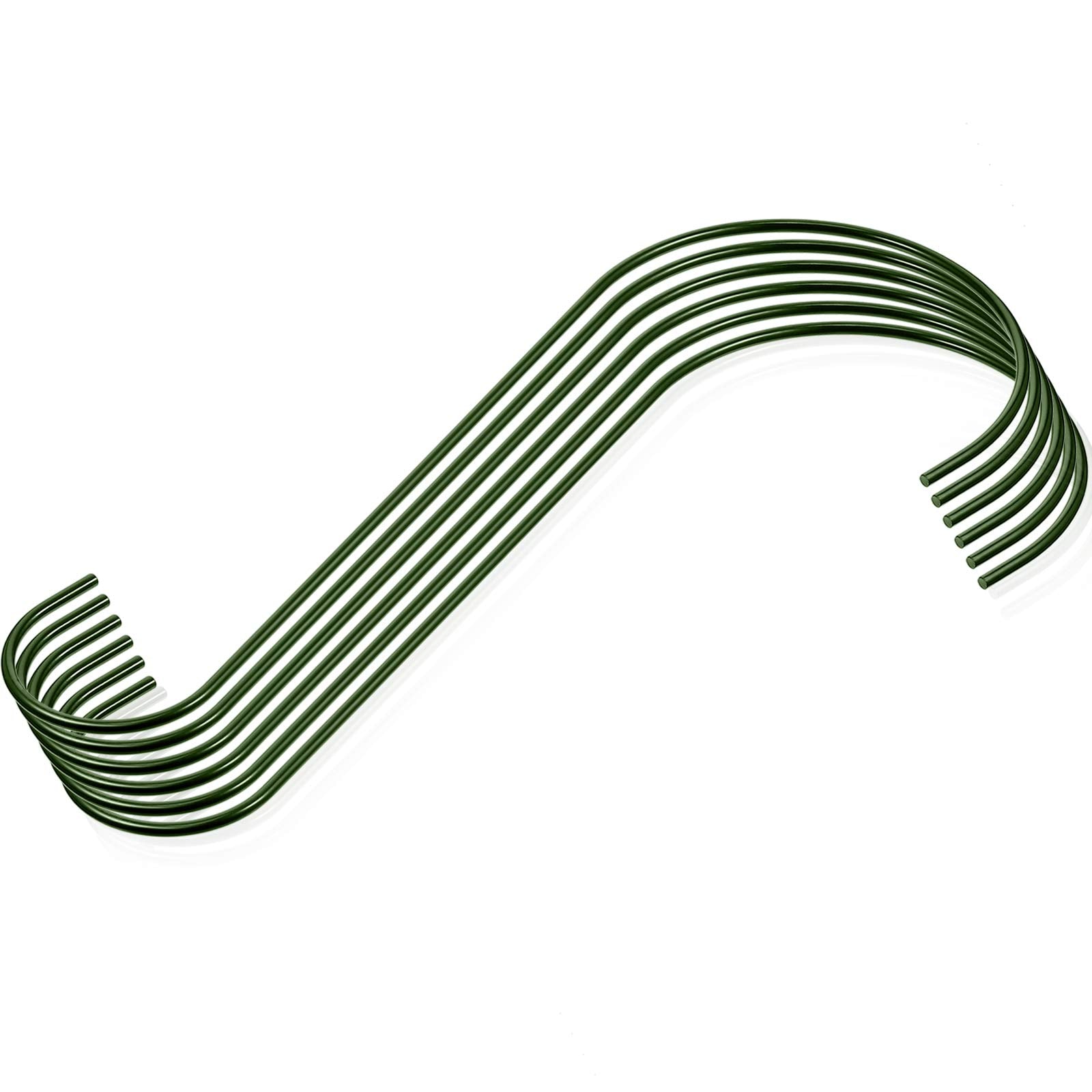 Hotop green S-hook suspends plant pots, baskets, or lanterns with ease.