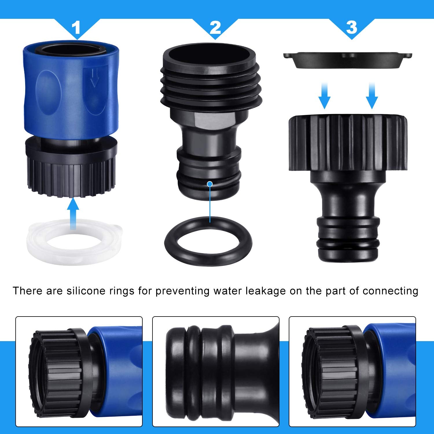 Hotop male and female hose connectors enable easy, tool-free installation.