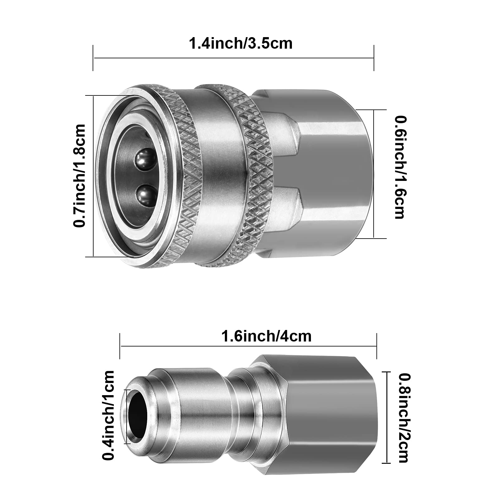 Hotop NPT 3/8 inch quick connector set, male and female; simple assembly.