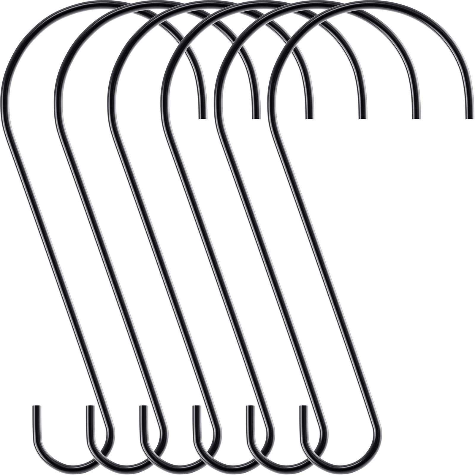 Hotop S-hooks 12inch black hang bird feeders securely from a tree branch.
