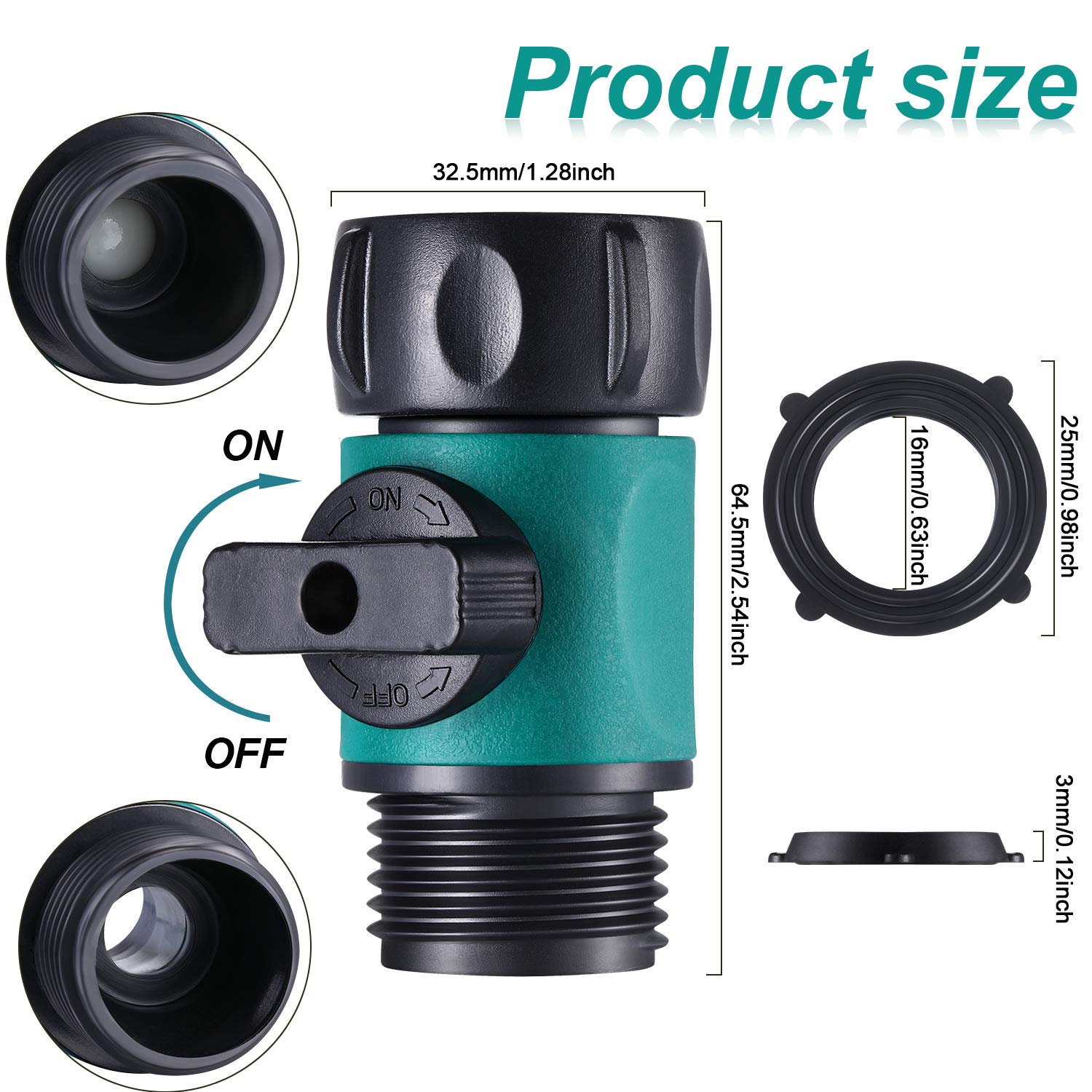 Hotop 3/4 inch thread valve for standard hoses provides quick shut-off.