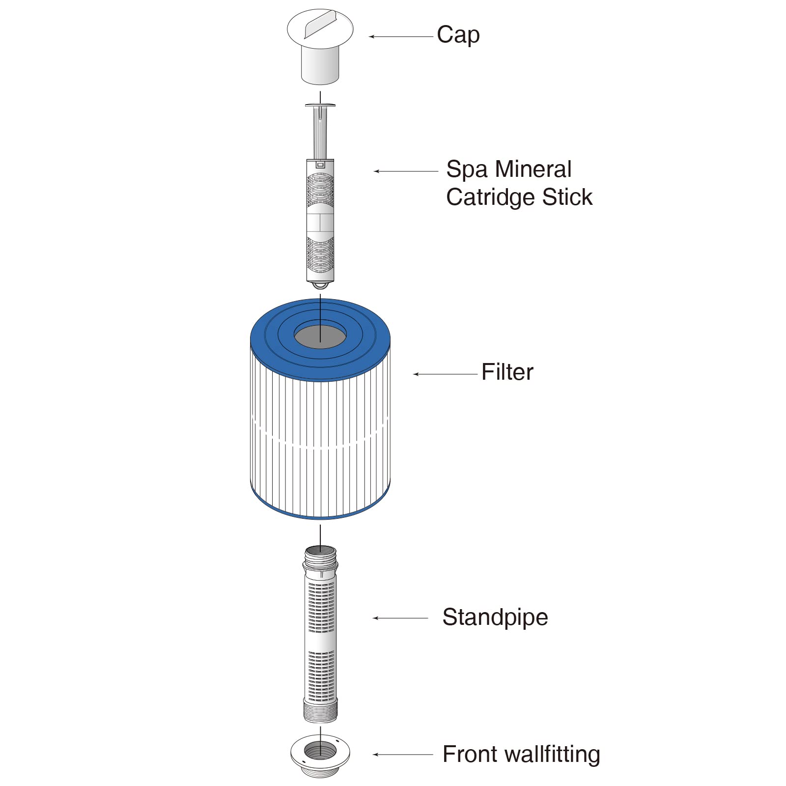 HOTUBJOY gray cap holds the silver ion mineral stick in the standpipe for filtration.