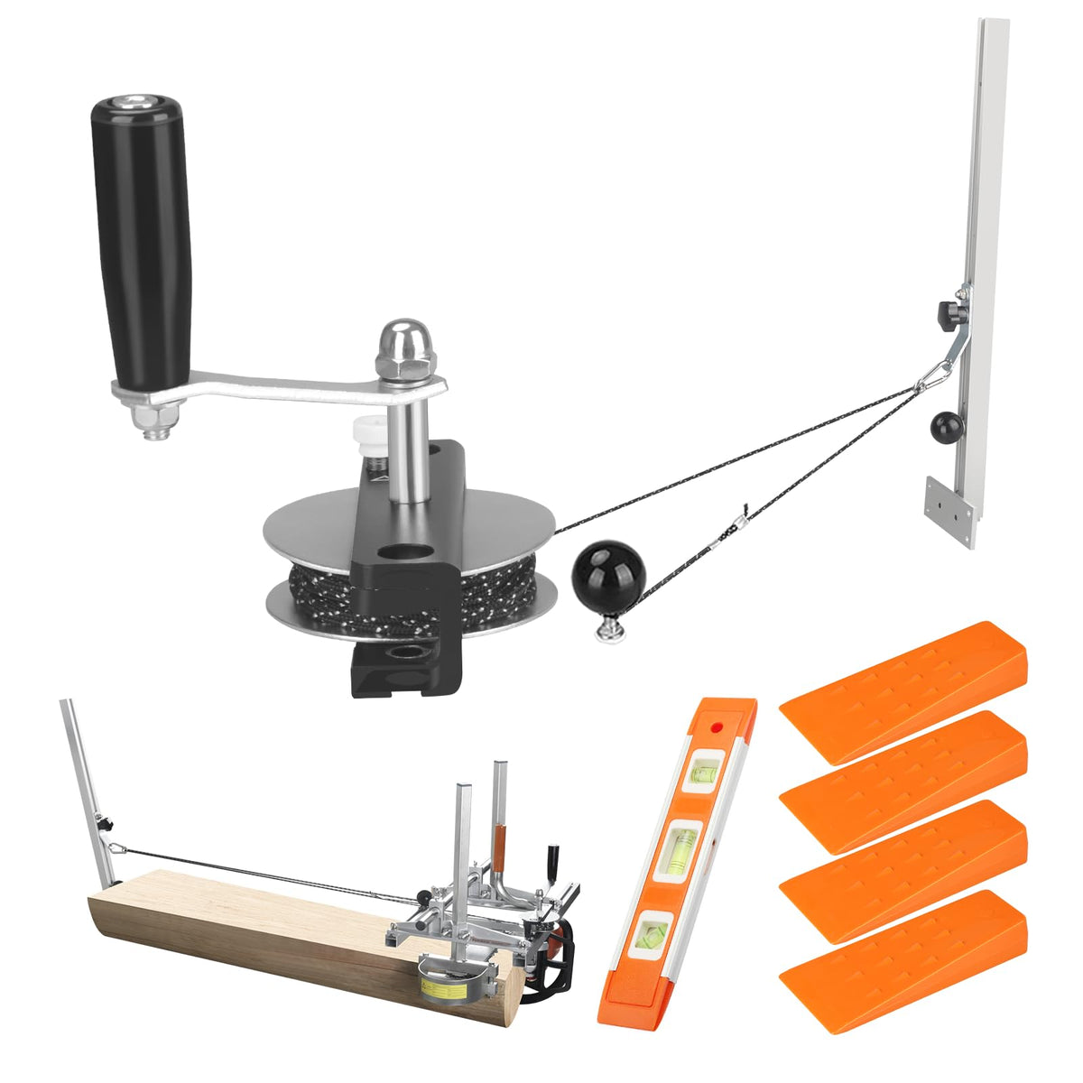 HOTYELL chainsaw mill winch kit on log enables smooth, controlled milling.