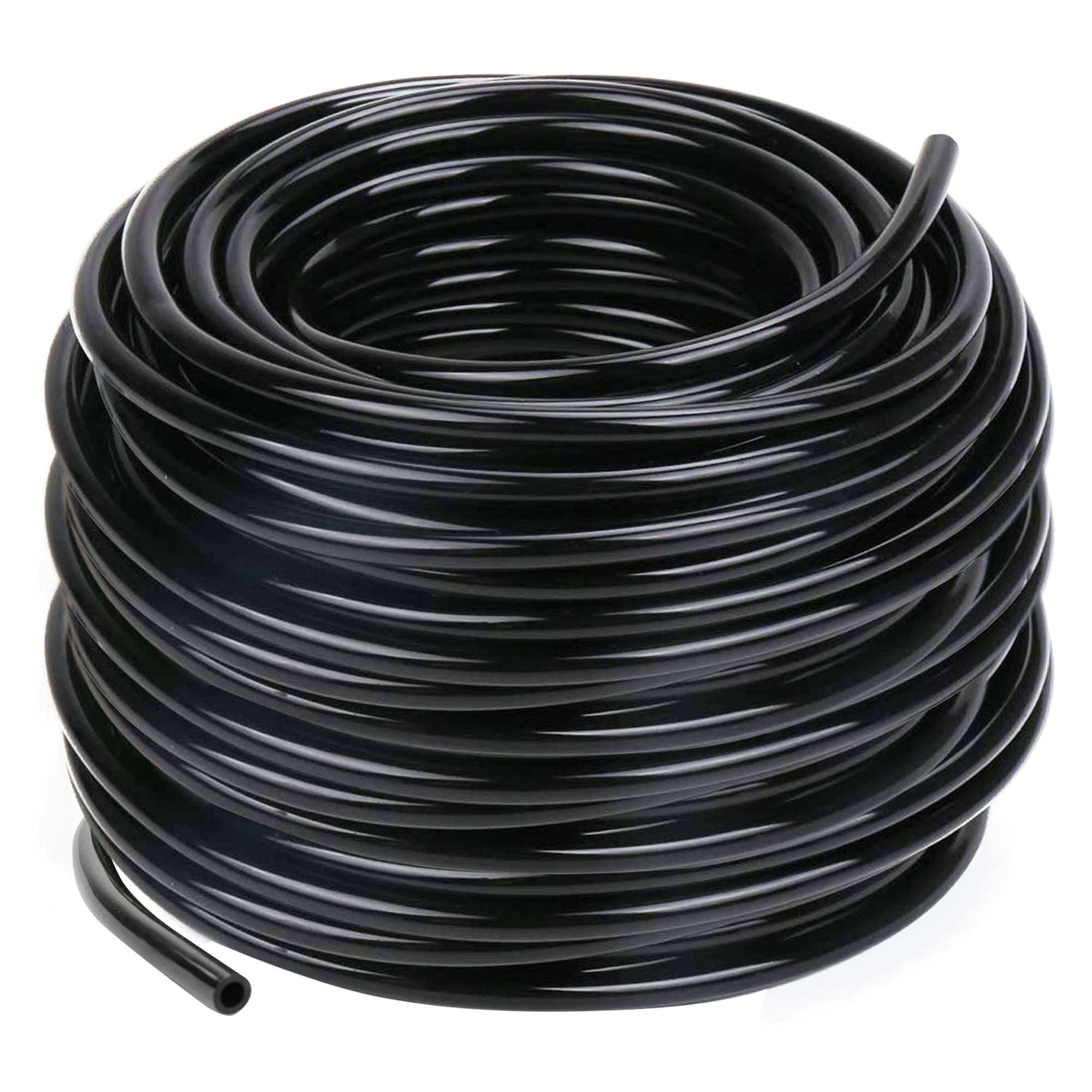 Hourleey 100 ft distribution tubing laid straight for expansive garden irrigation.