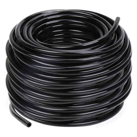 Hourleey 100 ft distribution tubing laid straight for expansive garden irrigation.