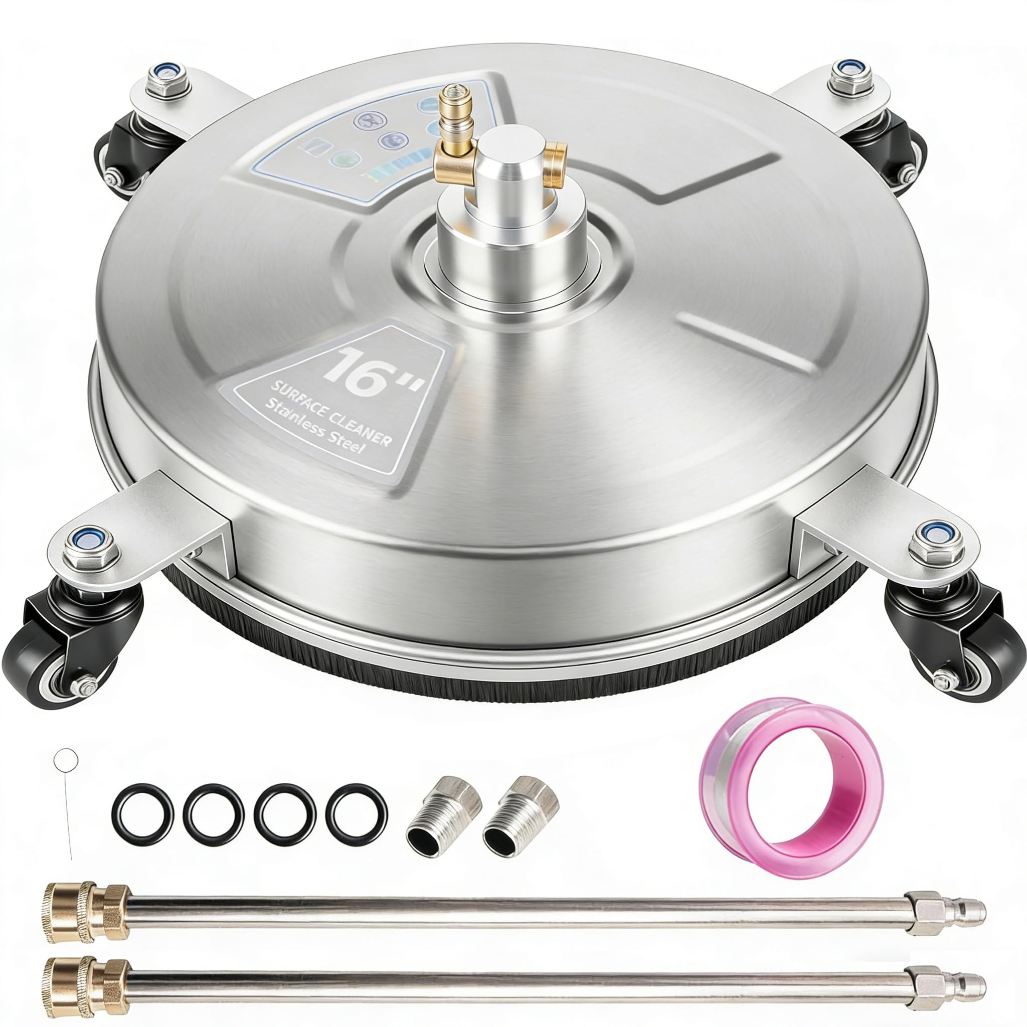 Hourleey 16-inch surface cleaner in stainless steel for expansive flat surface cleaning.