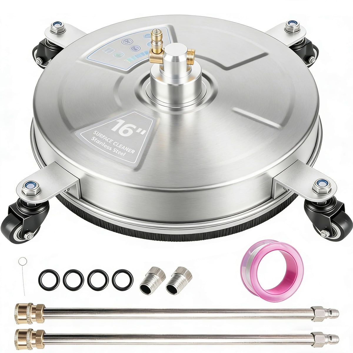 Hourleey 16-inch surface cleaner in stainless steel for expansive flat surface cleaning.