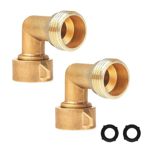 Hourleey 90-degree brass hose elbow prevents kinks for efficient outdoor watering.