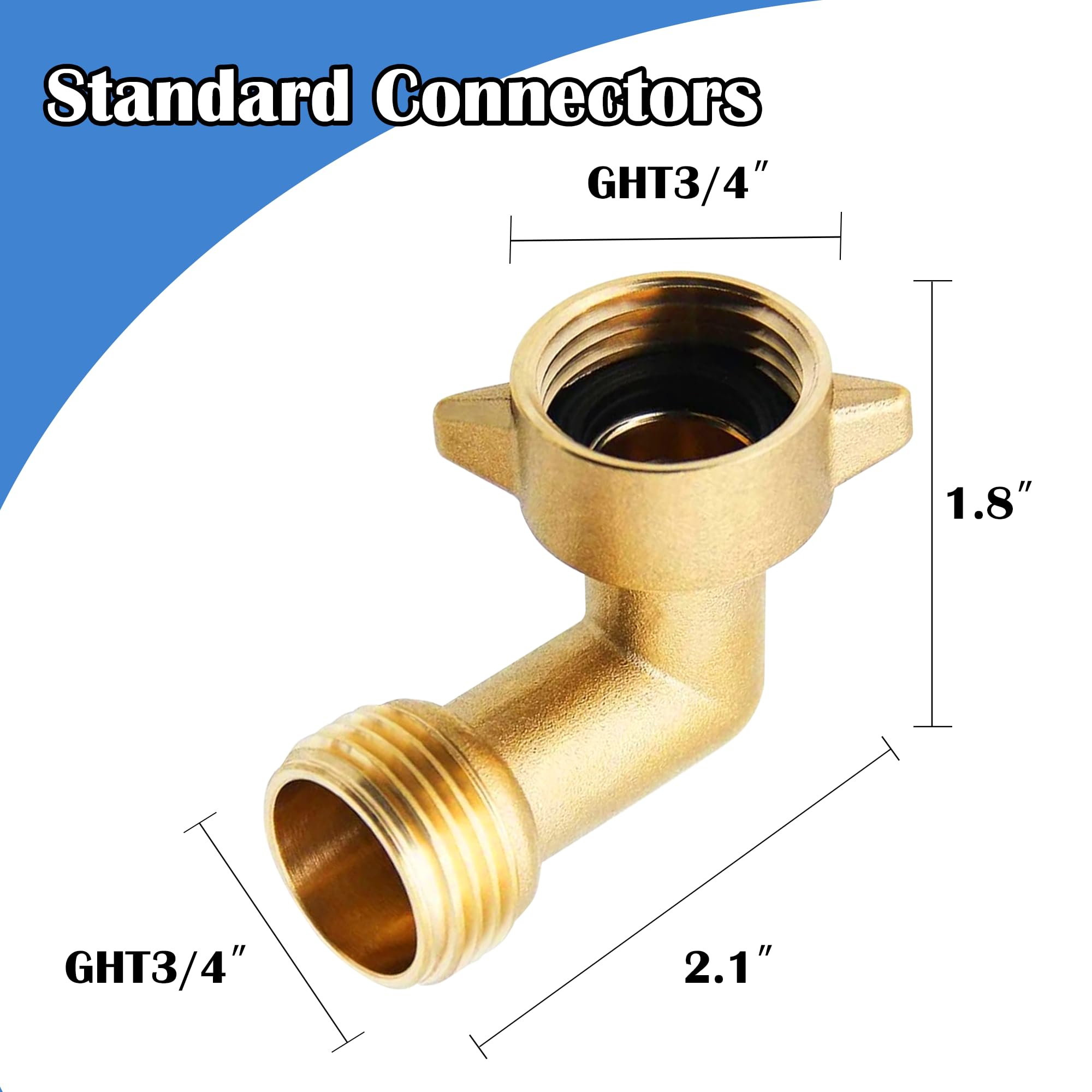 Hourleey brass elbow with 3/4 inch fit secures RV hookups.