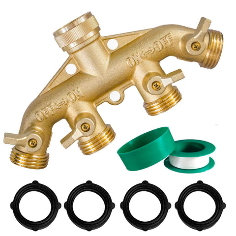 Hourleey brass garden hose splitter 4-way for versatile watering setups.