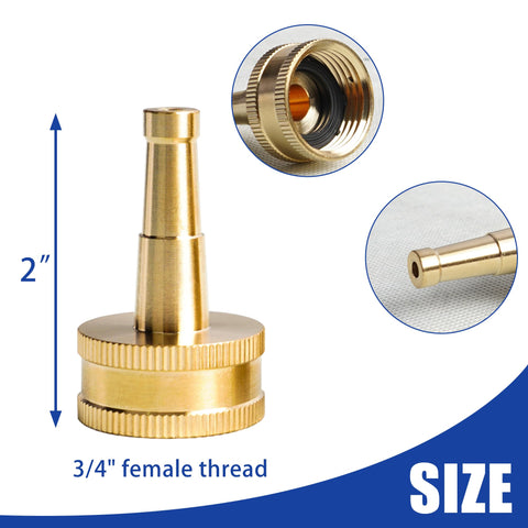 Hourleey brass hose nozzle with 3/4 inch inlet for quick setup.