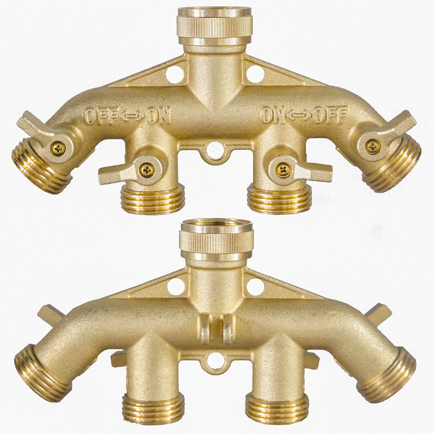Hourleey brass hose splitter assembly demonstrates easy installation.