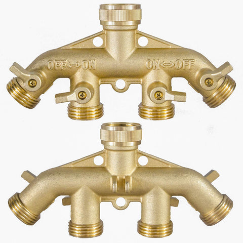 Hourleey brass hose splitter assembly demonstrates easy installation.