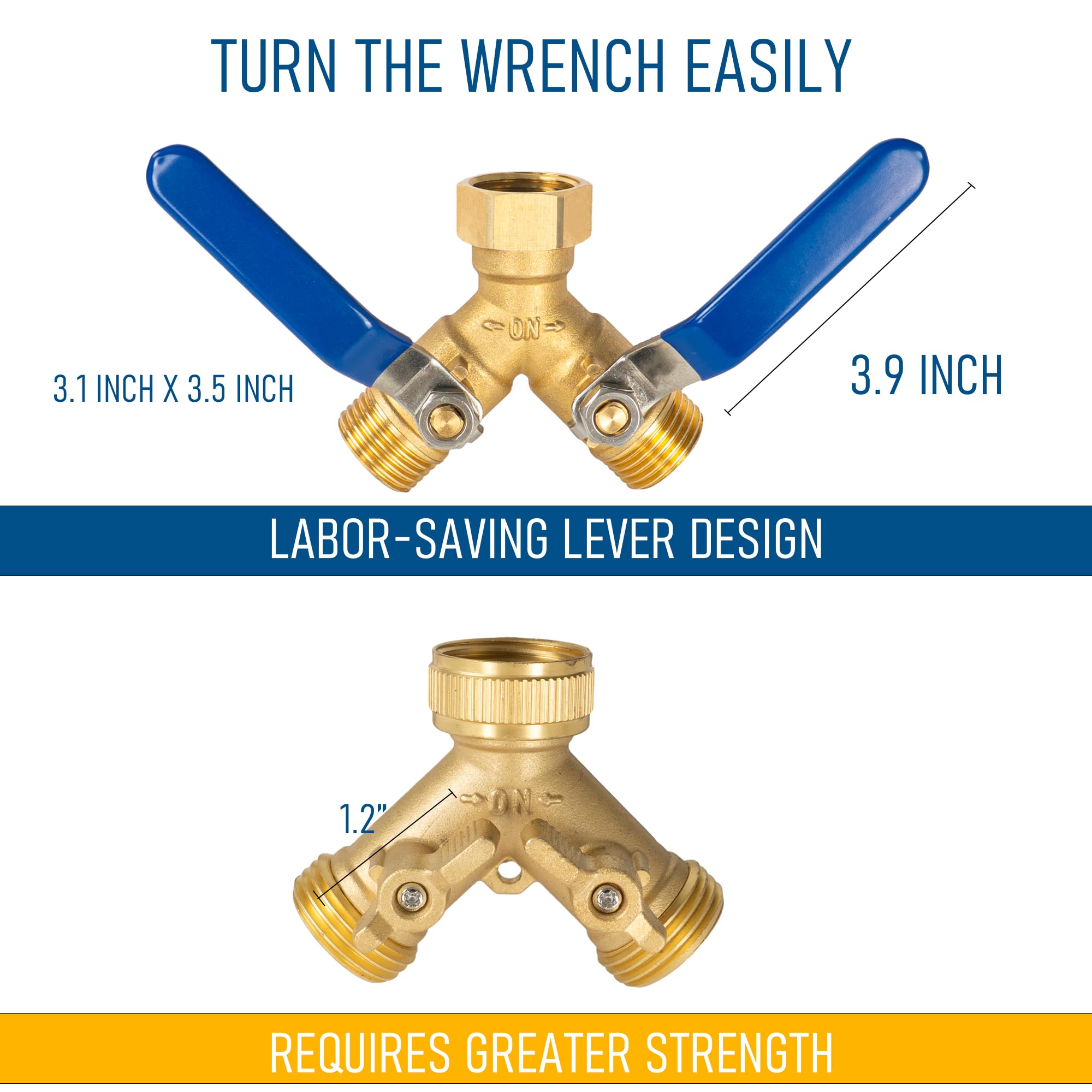 Hourleey brass Y-valve splitter showing dual outlets for efficient watering