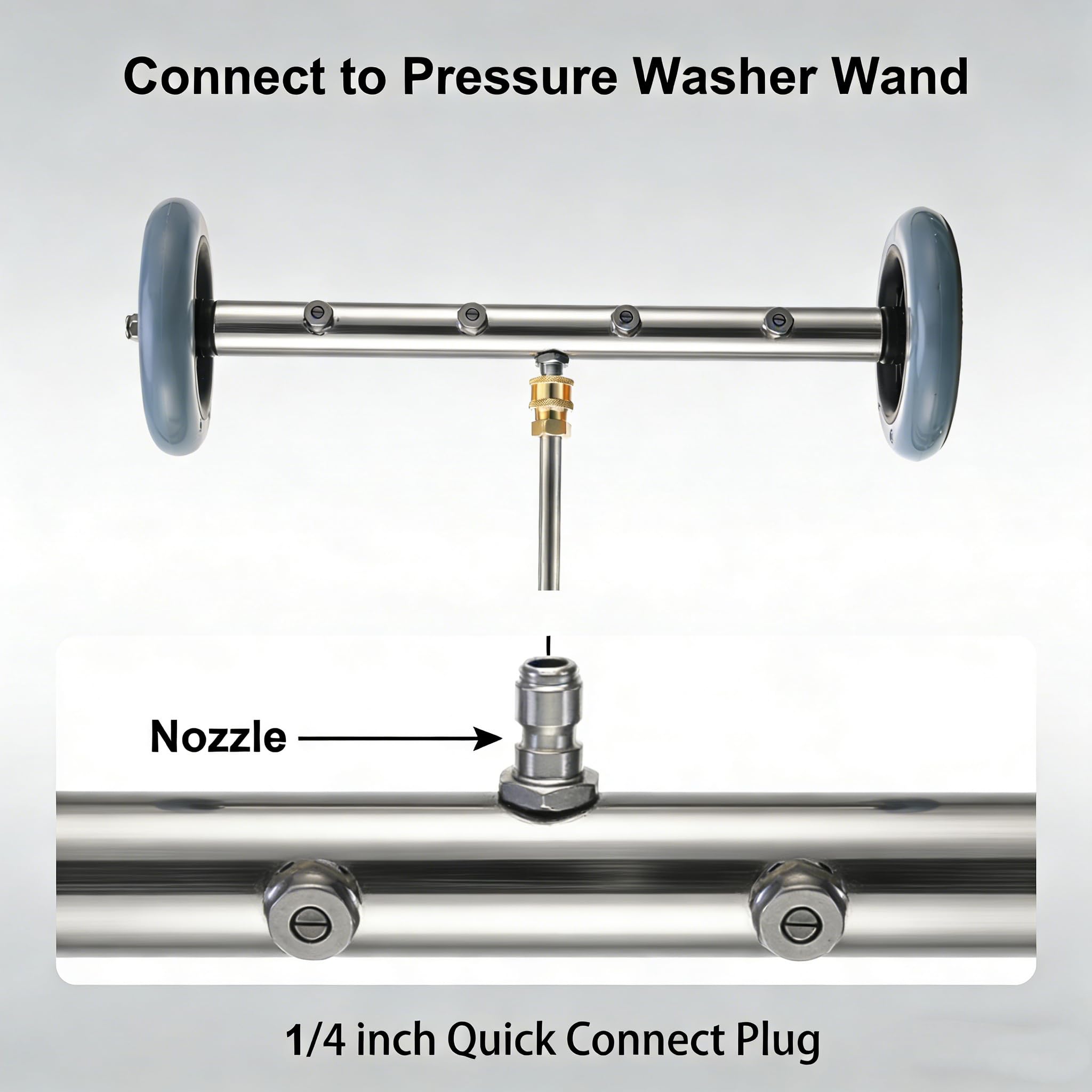 Hourleey curved 14-inch wand enables precise rinsing undercarriages.
