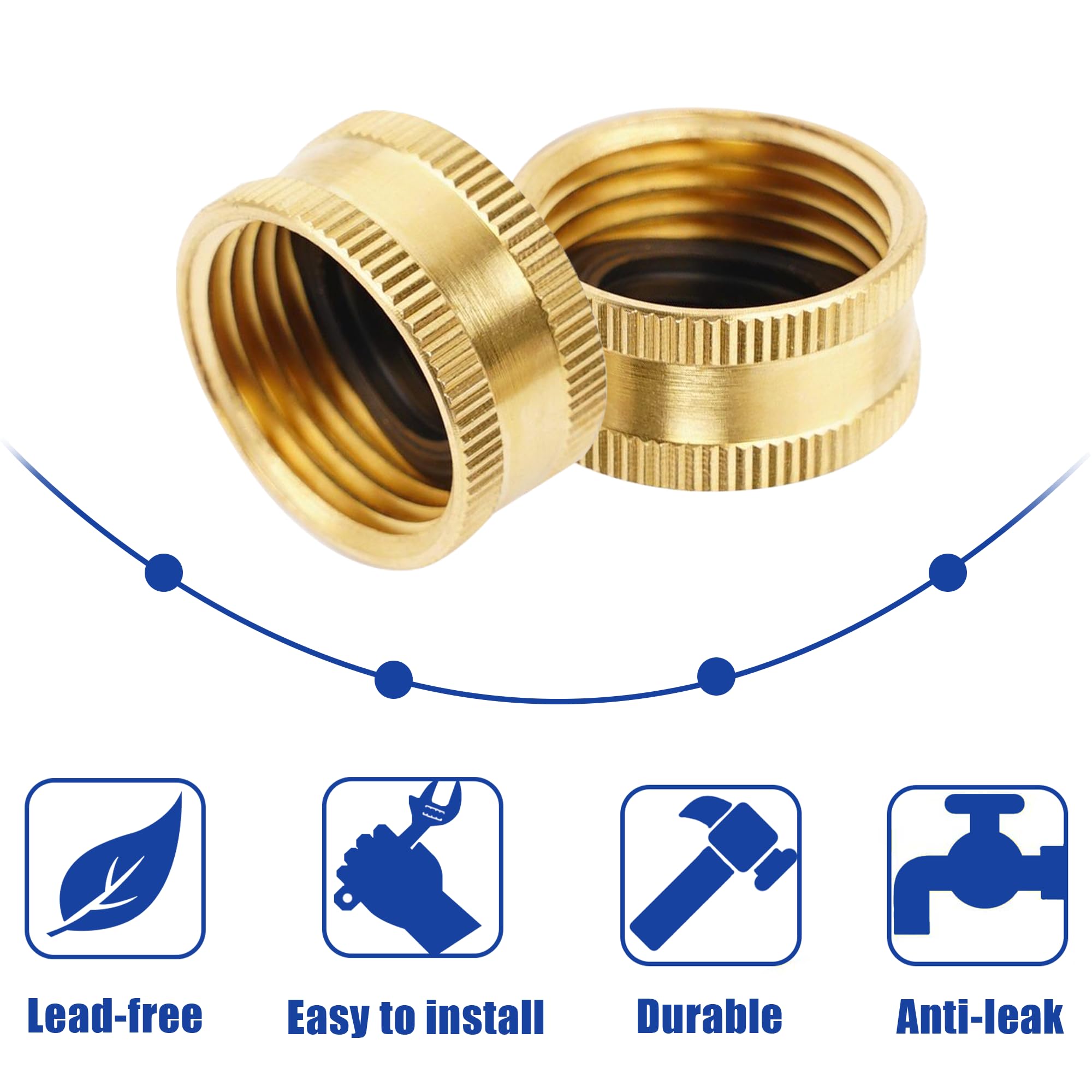 Hourleey end cap with rubber washers creates a snug seal to prevent drips.