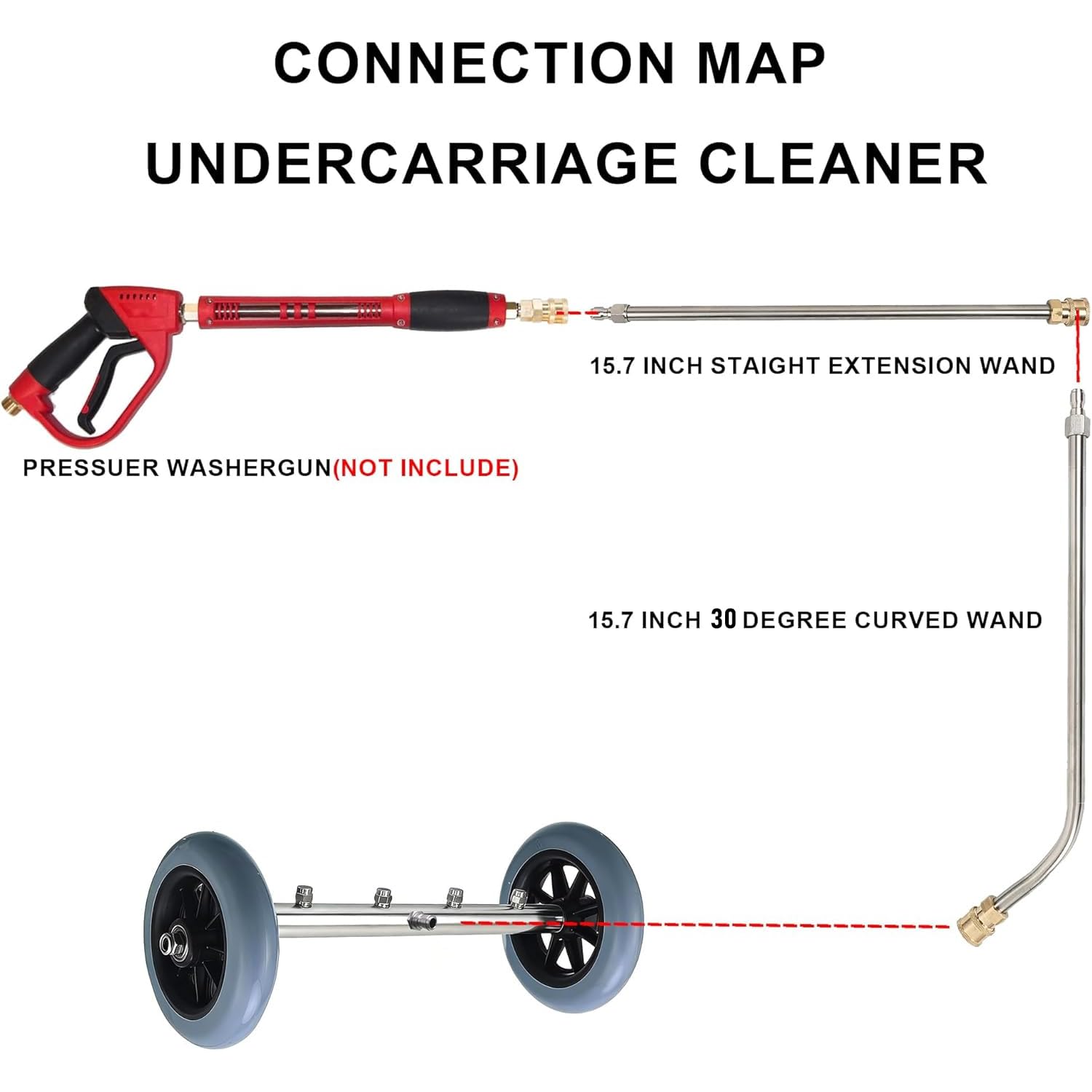 Hourleey extension wand adds reach for tight areas around the underside.