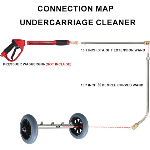 Hourleey extension wand adds reach for tight areas around the underside.