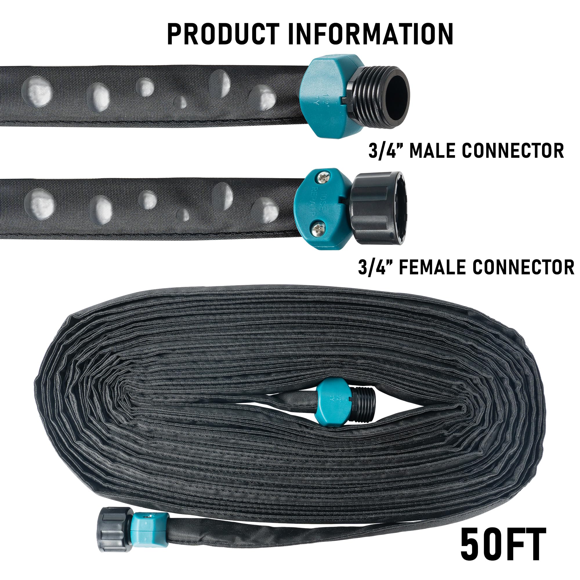 Hourleey flat soaker hose connected end-to-end for customized irrigation