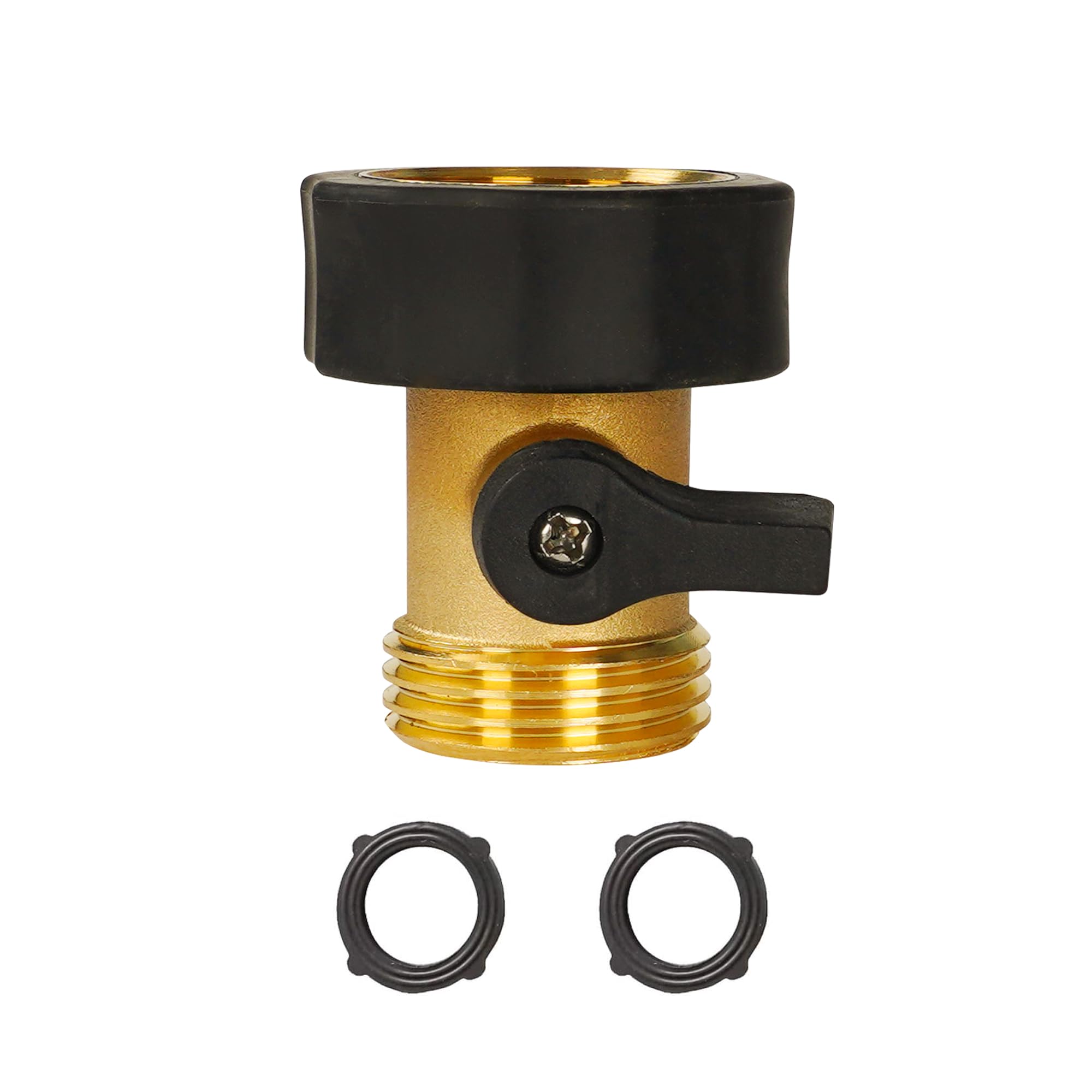 Hourleey garden hose shut off valve in brass showing durable, leak-free design.