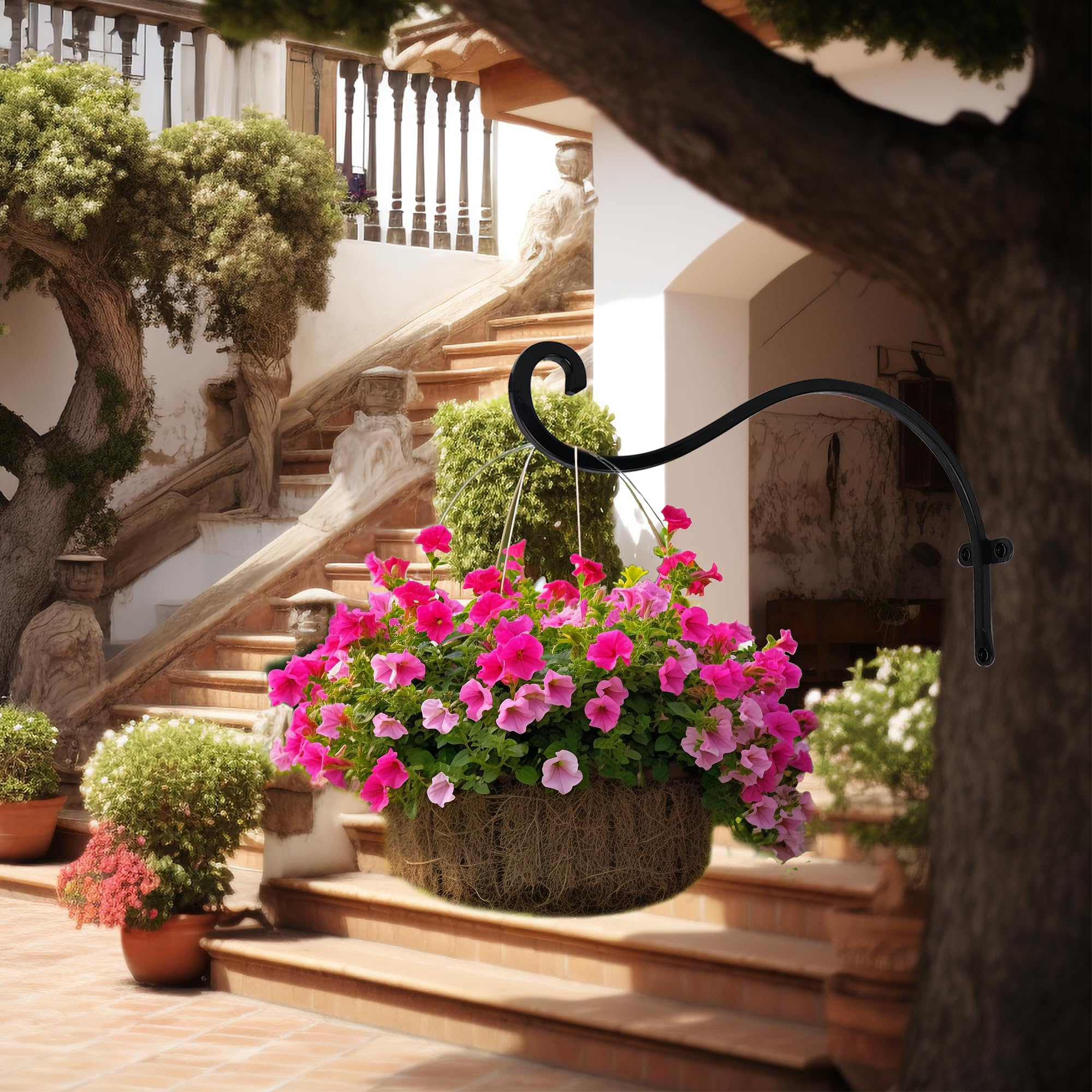 Hourleey hanging basket bracket on porch or deck for plants