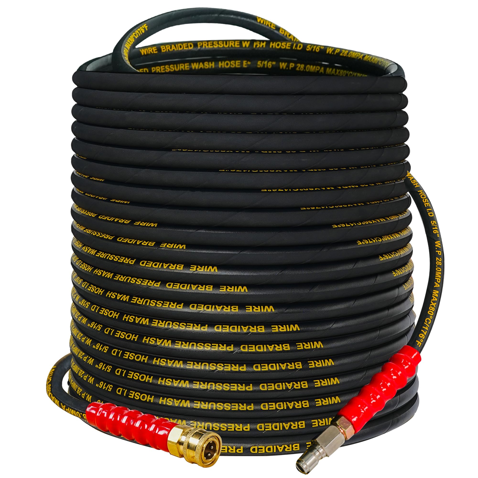 Hourleey kink-resistant pressure washer hose 100ft coil for durable outdoor cleaning