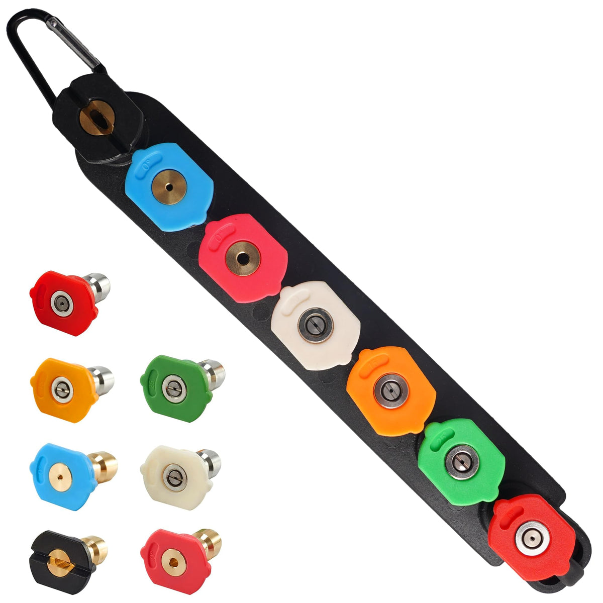 Hourleey pressure washer holder keeps tips organized for quick cleaning setup.