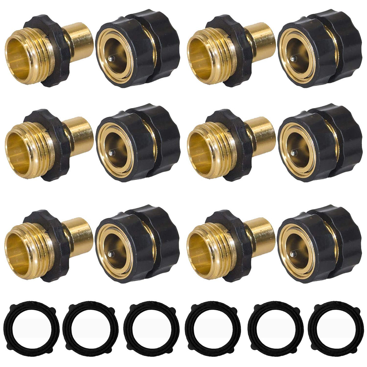 Hourleey quick connector set with six female and six male fittings for fast hose changes.