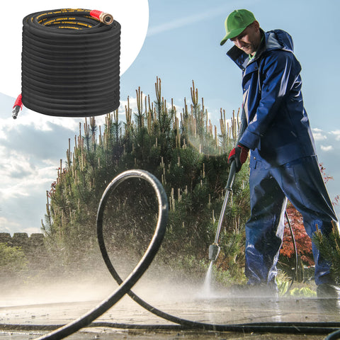 Hourleey rubber core with steel-wire braid provides durability and flexibility.