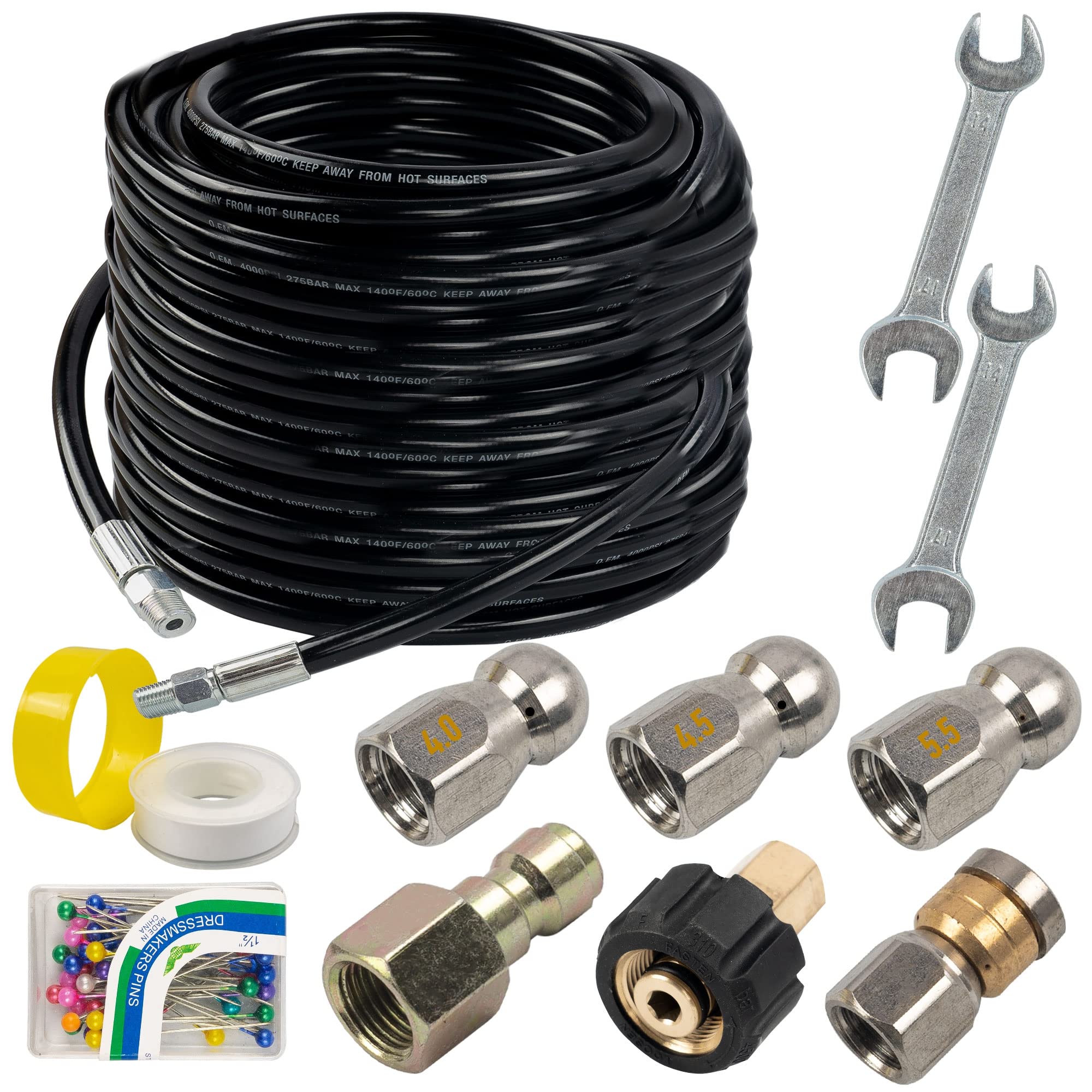 Hourleey sewer jetter kit 100ft hose clears stubborn clogs in home drains