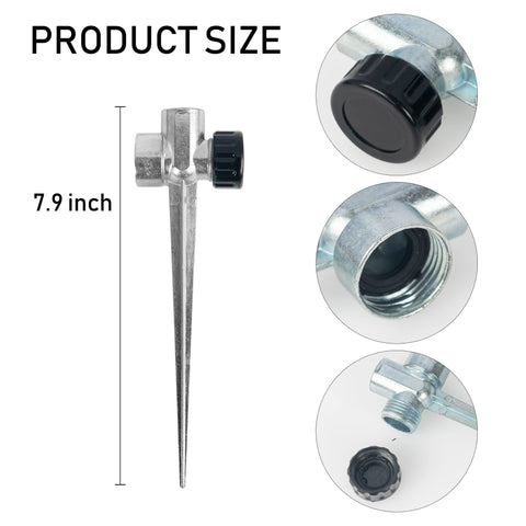 Hourleey sprinkler base ground stake shown for quick installation.