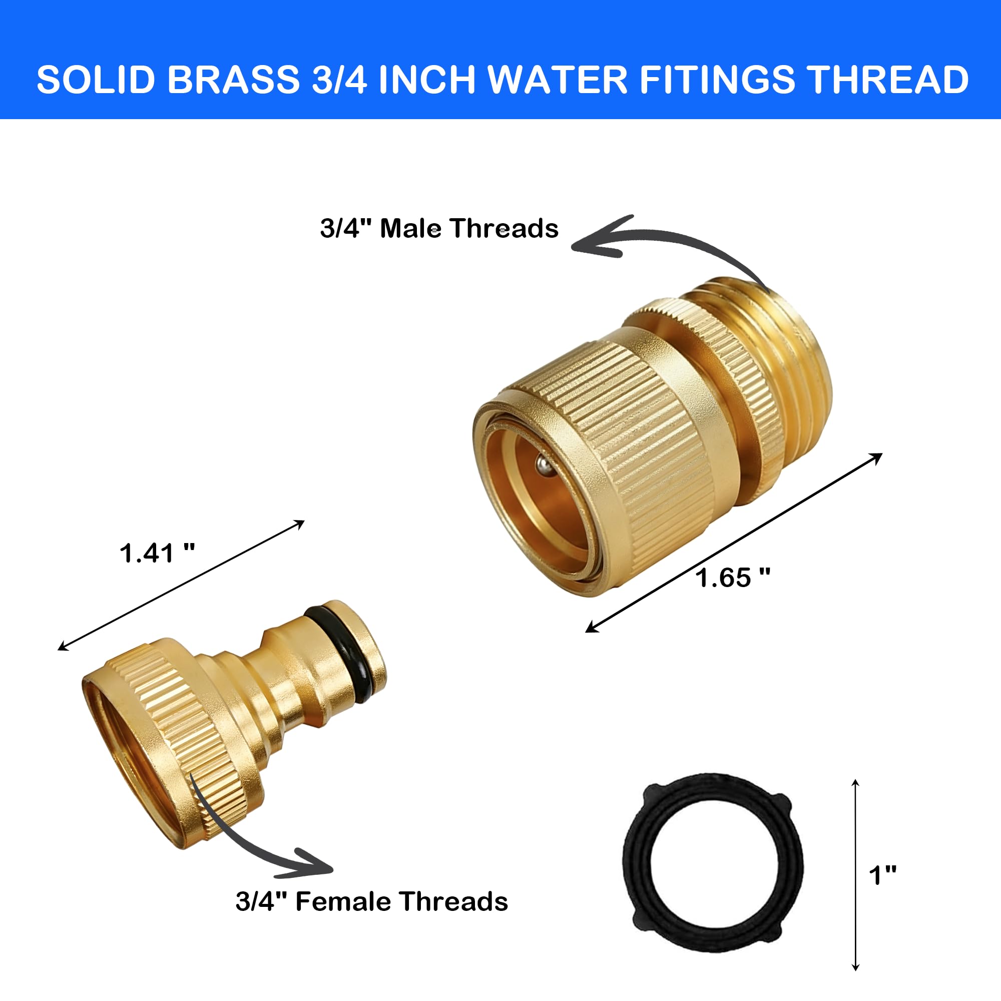 Hourleey standard 3/4 inch GHT threads fit most hoses and accessories.
