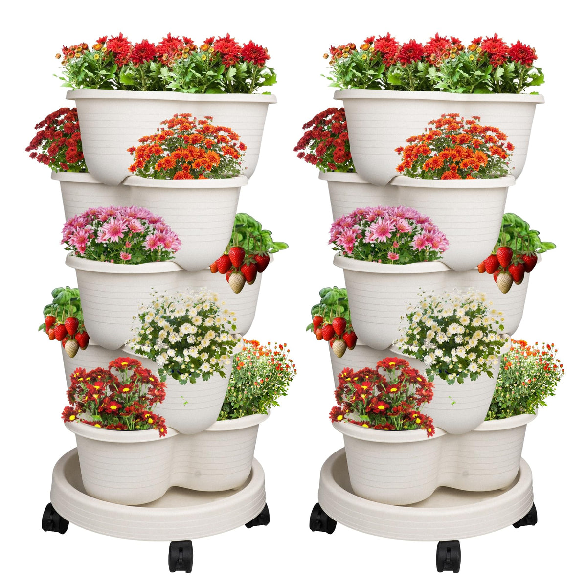 Hourleey Strawberry Planter 2-pack 5-tier stackable tower for compact vertical gardening.