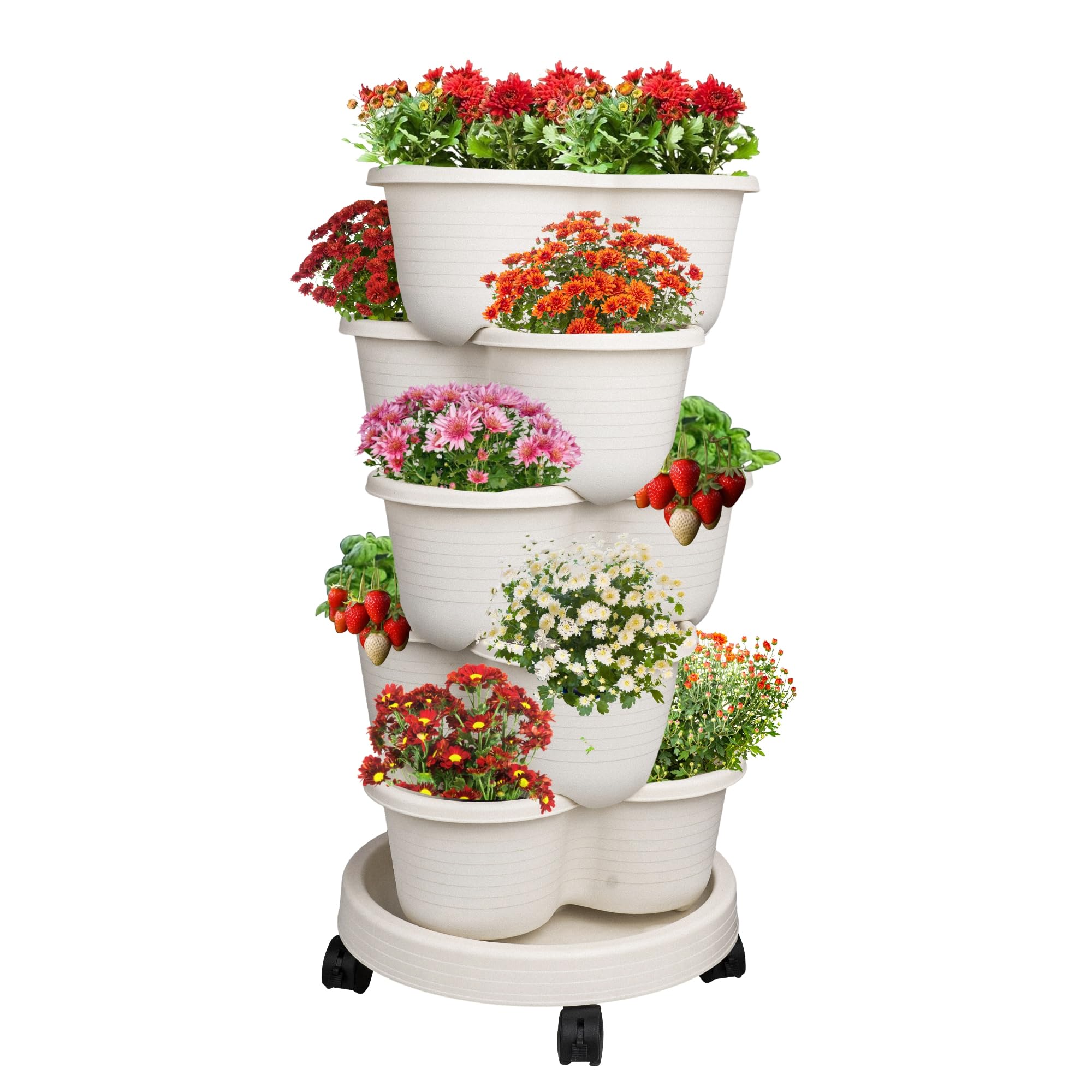 Hourleey strawberry planter, 5-tier stackable tower, ideal for vertical gardening