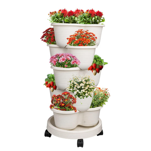 Hourleey strawberry planter, 5-tier stackable tower, ideal for vertical gardening