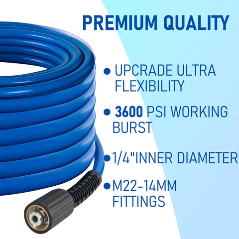 Hourleey ultra flexible hose offers effortless maneuvering around obstacles.