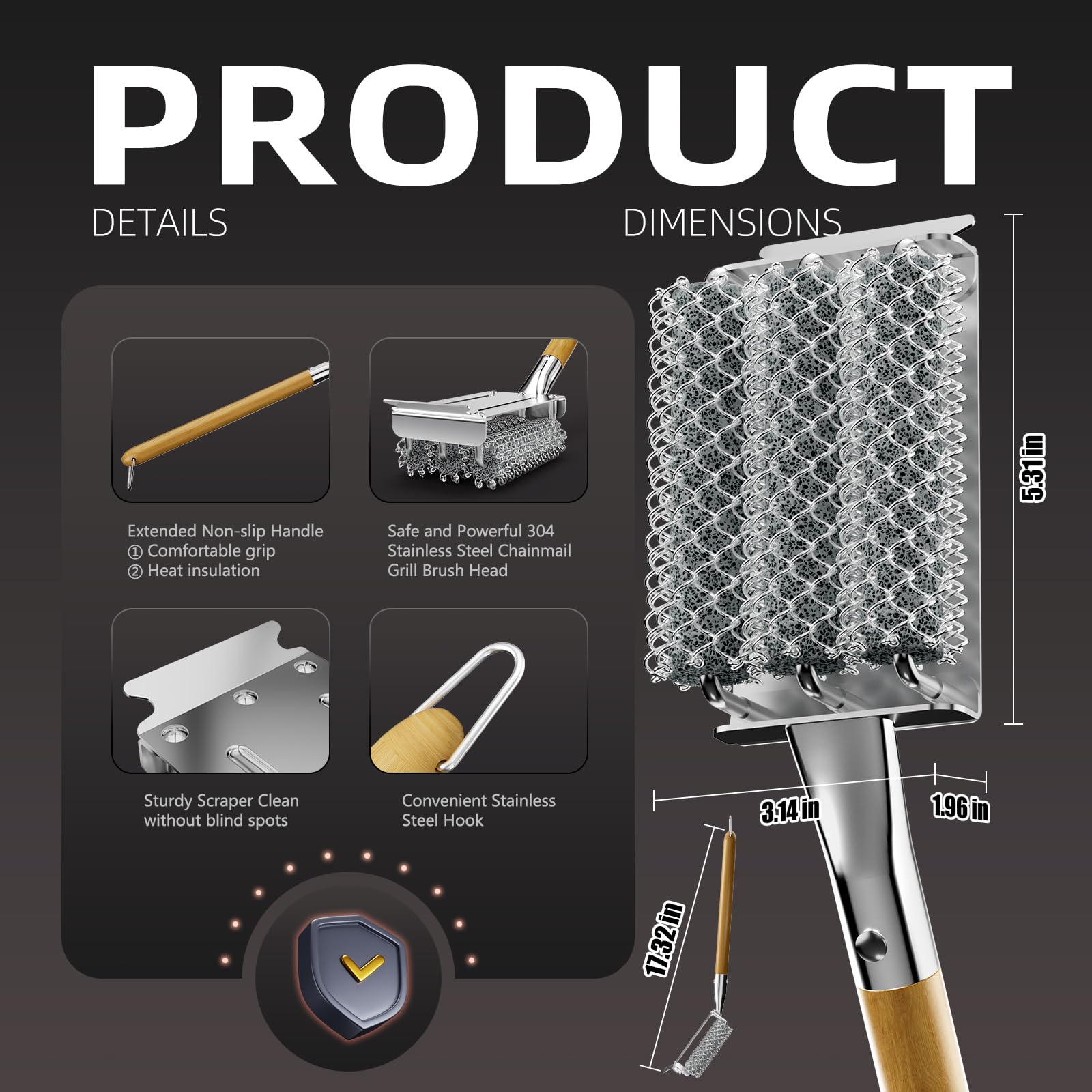 House Again 3-in-1 grill cleaning kit with brush, scraper, and handle