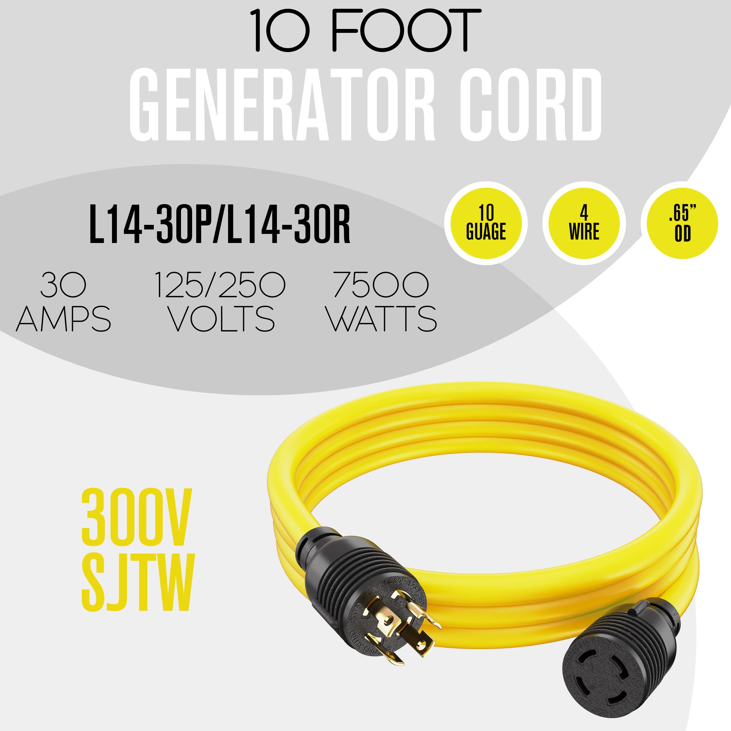Houseables 10-gauge generator cord supports higher loads for demanding setups.