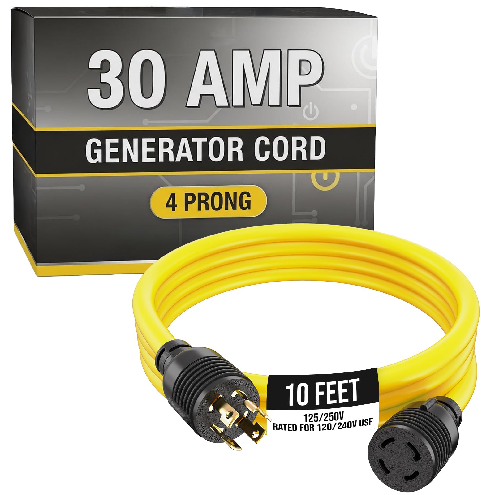 Houseables 30-amp generator cord with L14-30P to L14-30R for reliable power transfer.