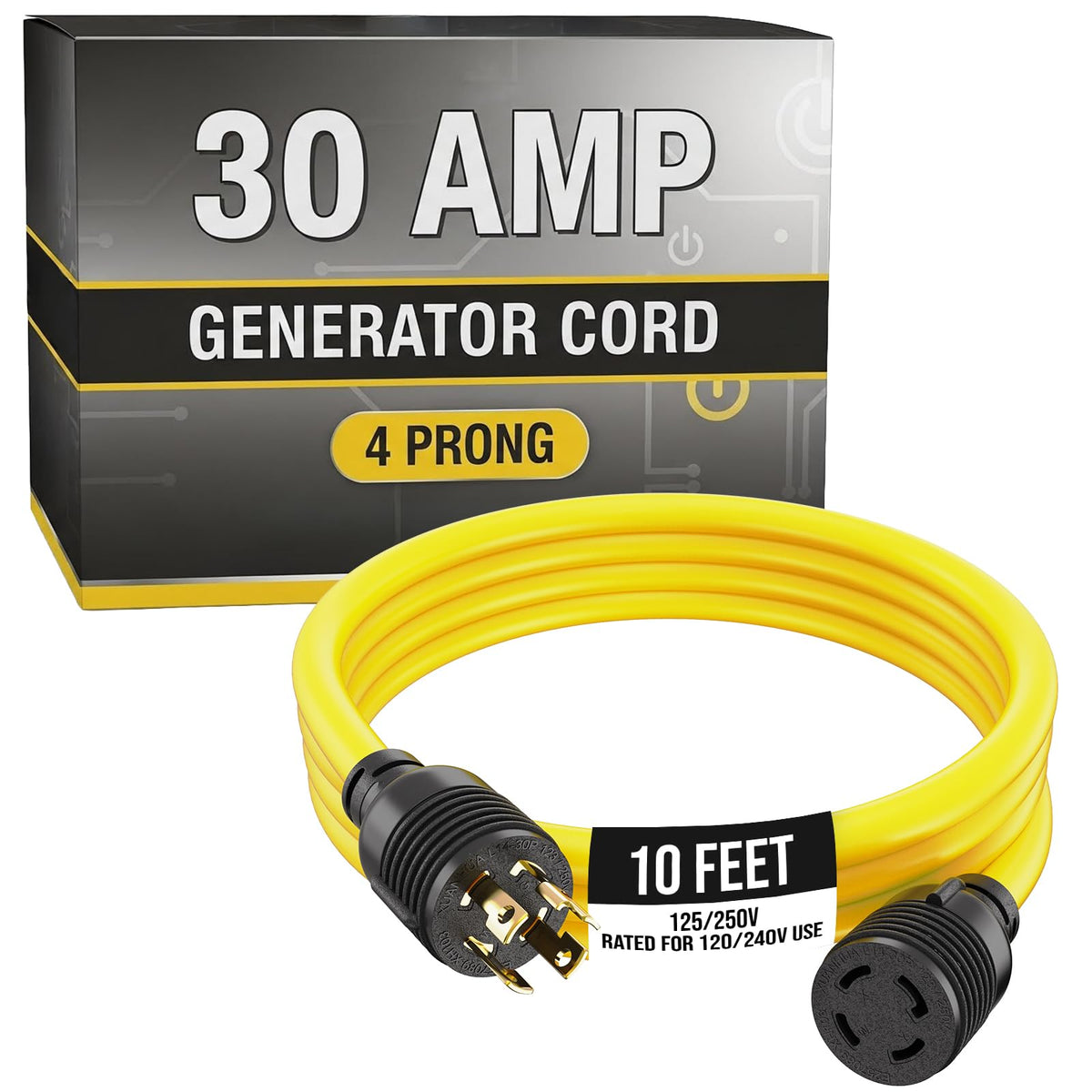 Houseables 30-amp generator cord with L14-30P to L14-30R for reliable power transfer.