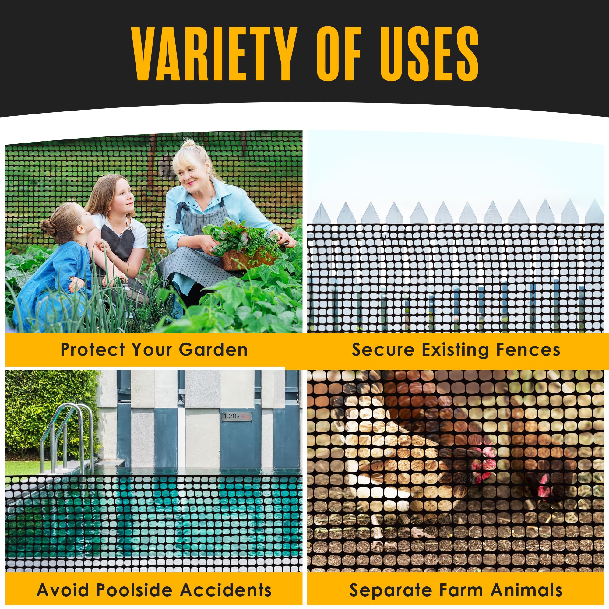 Houseables easy-install fence netting is quick to secure with staples or zip ties
