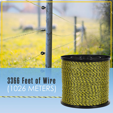 Houseables electric fence wire shows bright yellow-black visibility to mark boundaries