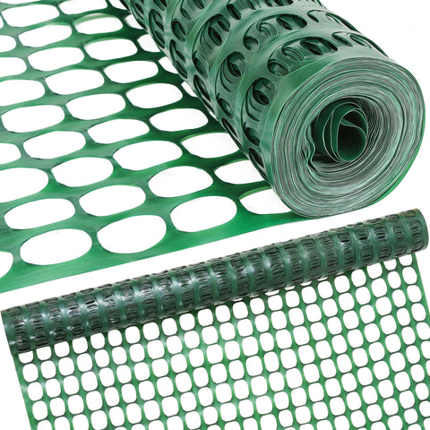 Houseables fencing roll in green mesh provides a versatile temporary barrier.