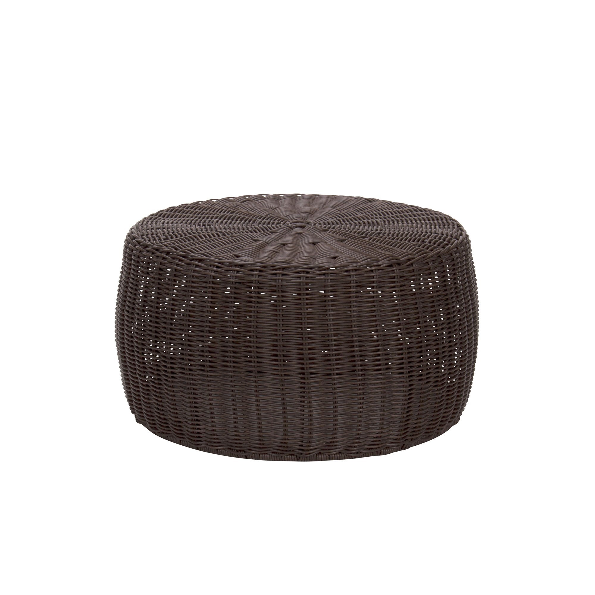 Household Essentials handwoven resin storage stool in brown, durable for indoor or outdoor use.