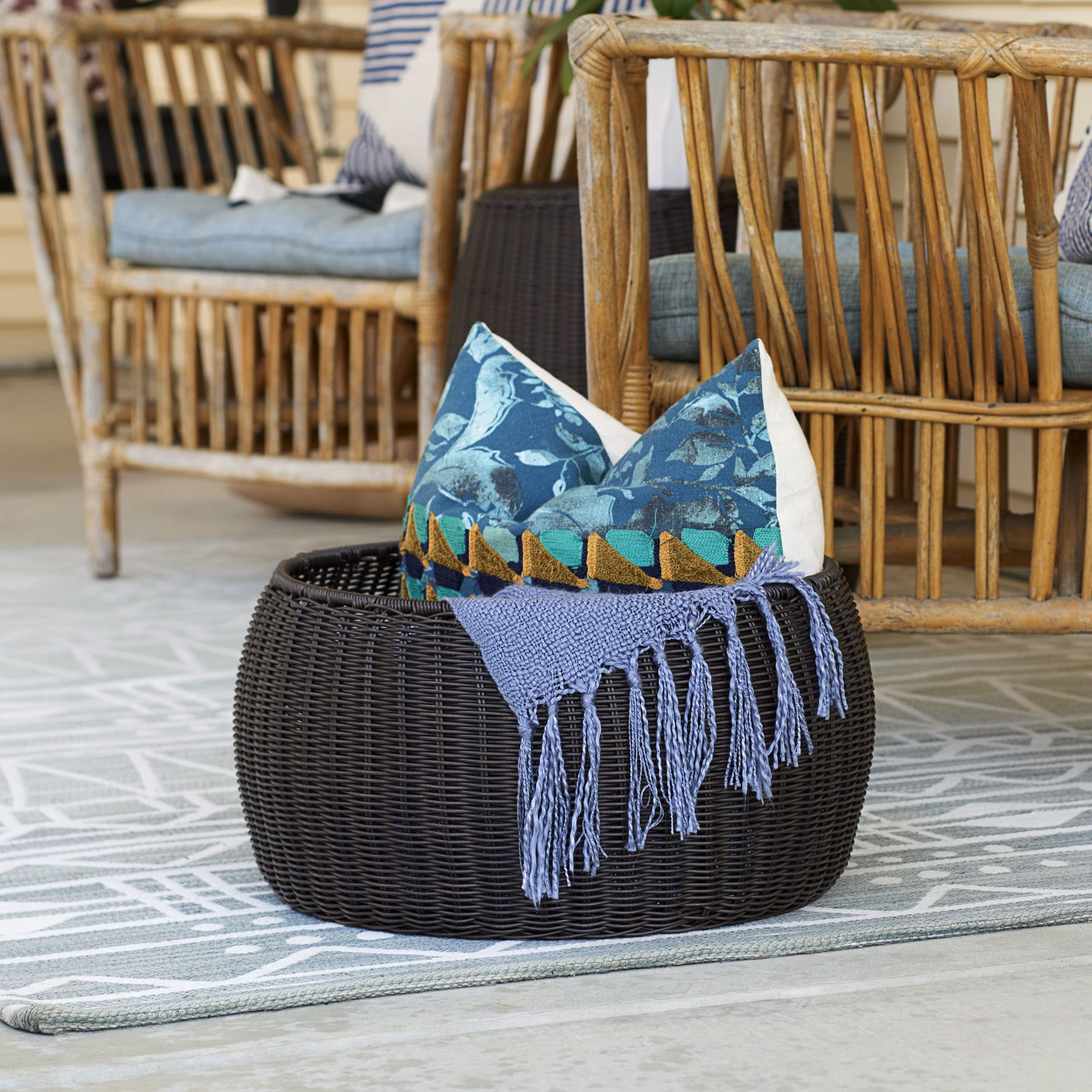 Outdoor-ready, weather-resistant storage stool; easy to wipe clean with a damp cloth.