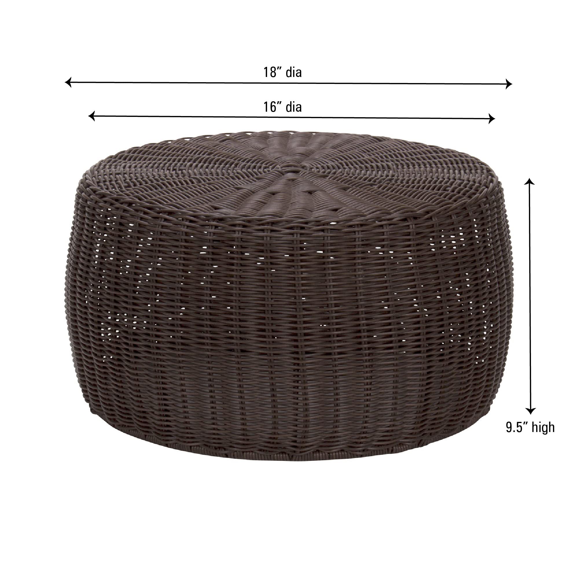 Close-up of brown resin weave on Household Essentials stool, showing bohemian style and sturdy support.