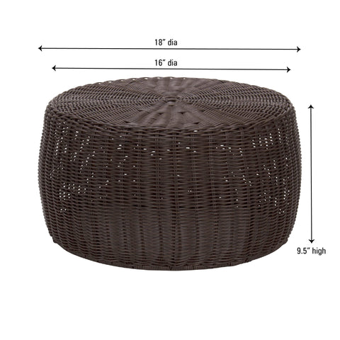 Close-up of brown resin weave on Household Essentials stool, showing bohemian style and sturdy support.