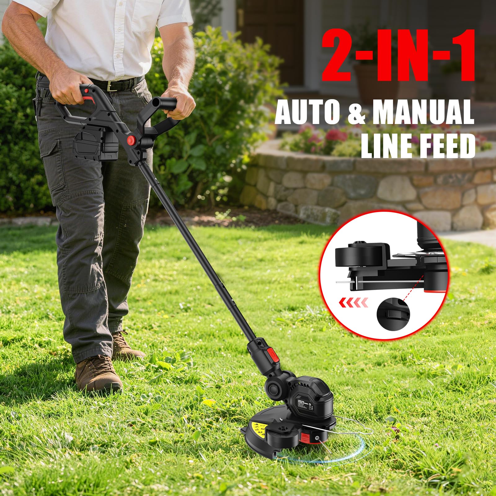 Houselife 3-in-1 weed wacker supports trimming, edging, and compact mowing.
